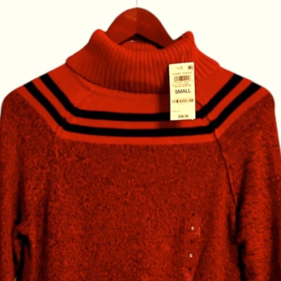 Karen Scott Cotton Turtleneck Kenton Stripe Sweater Women's Small Red/Black NWT - Picture 3 of 13